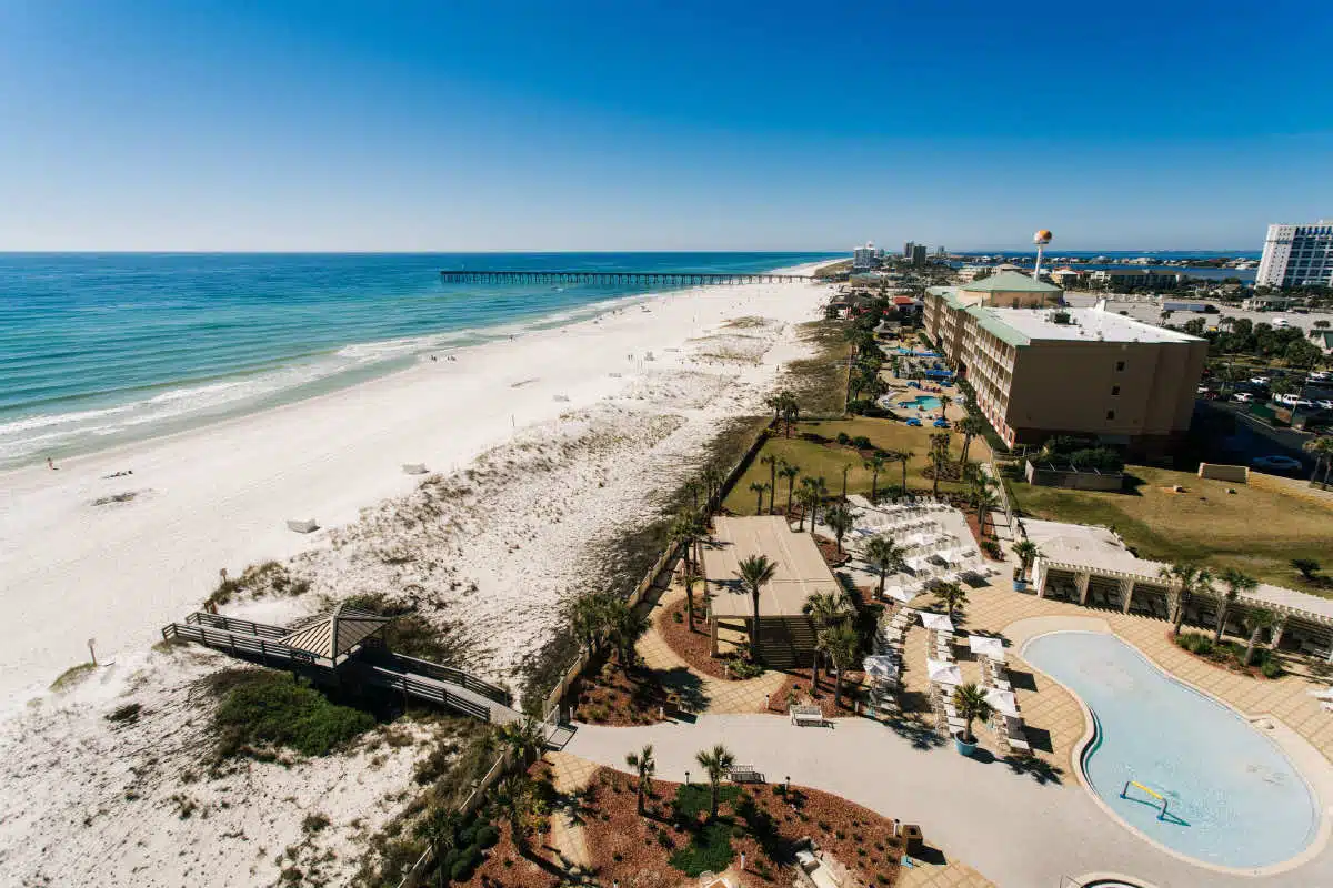 Aerial view of Casino Beach in Pensacola Beach, Florida.