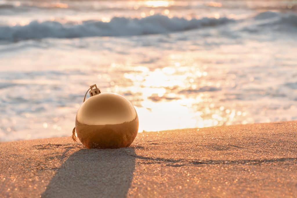 Christmas ornament on the beach.